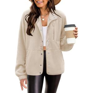 imageZeagoo Womens Cozy Fleece Jacket Western Aztec Print Button Down Coat with Pockets Casual Warm Outwear 2024Light Khaki