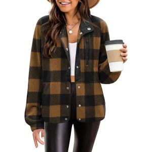 imageZeagoo Womens Cozy Fleece Jacket Western Aztec Print Button Down Coat with Pockets Casual Warm Outwear 2024Navy Plaid