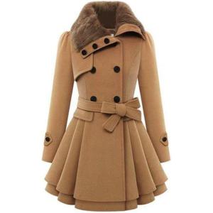 imageZeagoo Womens Fashion Faux Fur Lapel DoubleBreasted Thick Wool Trench Coat Winter Warm Jacket S2XLCamel