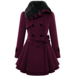 imageZeagoo Womens Fashion Faux Fur Lapel DoubleBreasted Thick Wool Trench Coat Winter Warm Jacket S2XLCherry Red