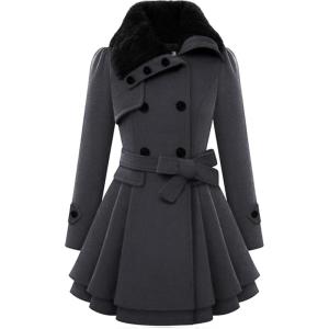imageZeagoo Womens Fashion Faux Fur Lapel DoubleBreasted Thick Wool Trench Coat Winter Warm Jacket S2XLDeep Grey