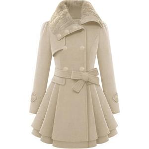 imageZeagoo Womens Fashion Faux Fur Lapel DoubleBreasted Thick Wool Trench Coat Winter Warm Jacket S2XLLight Khaki