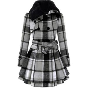 imageZeagoo Womens Fashion Faux Fur Lapel DoubleBreasted Thick Wool Trench Coat Winter Warm Jacket S2XLNewblack Tartan