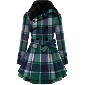 imageZeagoo Womens Fashion Faux Fur Lapel DoubleBreasted Thick Wool Trench Coat Winter Warm Jacket S2XLNewgreen Tartan
