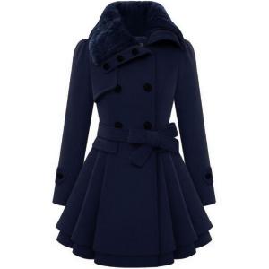 imageZeagoo Womens Fashion Faux Fur Lapel DoubleBreasted Thick Wool Trench Coat Winter Warm Jacket S2XLNewnavy Blue