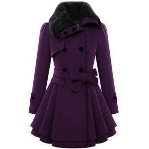 imageZeagoo Womens Fashion Faux Fur Lapel DoubleBreasted Thick Wool Trench Coat Winter Warm Jacket S2XLNewpurple