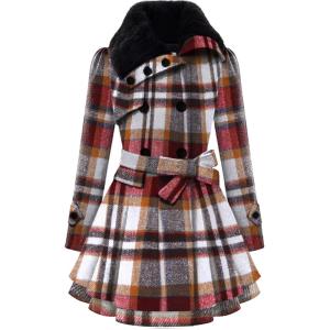 imageZeagoo Womens Fashion Faux Fur Lapel DoubleBreasted Thick Wool Trench Coat Winter Warm Jacket S2XLNewred Tartan