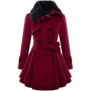 imageZeagoo Womens Fashion Faux Fur Lapel DoubleBreasted Thick Wool Trench Coat Winter Warm Jacket S2XLNewwine Red