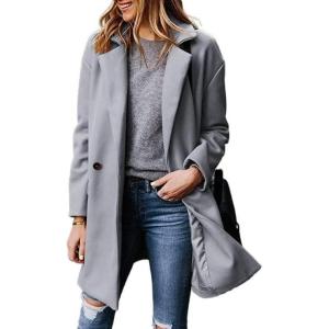 imageZeagoo Womens Fashion Faux Fur Lapel DoubleBreasted Thick Wool Trench Coat Winter Warm Jacket S2XLZgrey