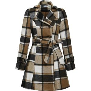 imageZeagoo Womens Fashion Faux Fur Lapel DoubleBreasted Thick Wool Trench Coat Winter Warm Jacket S2XLZplaid03