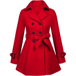imageZeagoo Womens Fashion Faux Fur Lapel DoubleBreasted Thick Wool Trench Coat Winter Warm Jacket S2XLZred