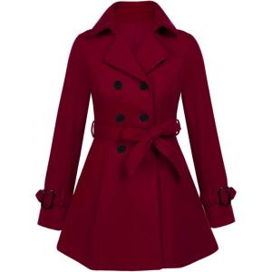 imageZeagoo Womens Fashion Faux Fur Lapel DoubleBreasted Thick Wool Trench Coat Winter Warm Jacket S2XLZwine Red