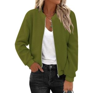 imageZeagoo Womens Sherpa Fleece Jacket Long Sleeve Faux Fuzzy Casual Zip Up Bomber Coat With Pocket SXXLArmy Green