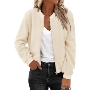 imageZeagoo Womens Sherpa Fleece Jacket Long Sleeve Faux Fuzzy Casual Zip Up Bomber Coat With Pocket SXXLBeige
