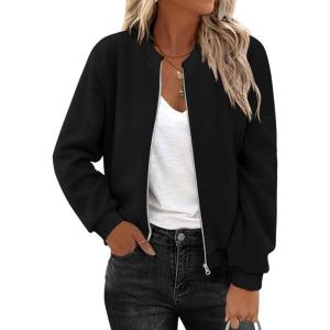 imageZeagoo Womens Sherpa Fleece Jacket Long Sleeve Faux Fuzzy Casual Zip Up Bomber Coat With Pocket SXXLBlack