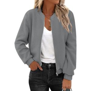 imageZeagoo Womens Sherpa Fleece Jacket Long Sleeve Faux Fuzzy Casual Zip Up Bomber Coat With Pocket SXXLDark Grey