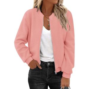 imageZeagoo Womens Sherpa Fleece Jacket Long Sleeve Faux Fuzzy Casual Zip Up Bomber Coat With Pocket SXXLLight Pink