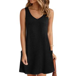 imageZeagoo Womens Summer Dress 2025 Loose V Neck Sleeveless Sundresses Swimsuit Coverup with Pockets Floral Tank DressesBlack