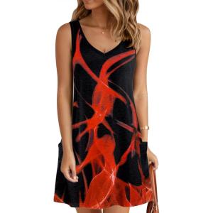 imageZeagoo Womens Summer Dress 2025 Loose V Neck Sleeveless Sundresses Swimsuit Coverup with Pockets Floral Tank DressesBlack Redprinted