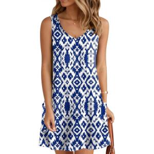 imageZeagoo Womens Summer Dress 2025 Loose V Neck Sleeveless Sundresses Swimsuit Coverup with Pockets Floral Tank DressesBlueprinted