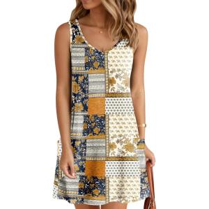 imageZeagoo Womens Summer Dress 2025 Loose V Neck Sleeveless Sundresses Swimsuit Coverup with Pockets Floral Tank DressesBohemianprinted