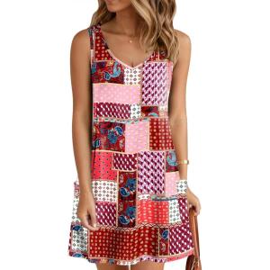 imageZeagoo Womens Summer Dress 2025 Loose V Neck Sleeveless Sundresses Swimsuit Coverup with Pockets Floral Tank DressesBohemianprinted2