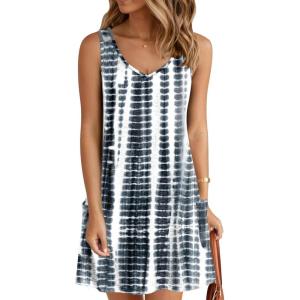 imageZeagoo Womens Summer Dress 2025 Loose V Neck Sleeveless Sundresses Swimsuit Coverup with Pockets Floral Tank DressesWhite Blackprinted