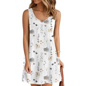 imageZeagoo Womens Summer Dress 2025 Loose V Neck Sleeveless Sundresses Swimsuit Coverup with Pockets Floral Tank DressesWhiteprinted