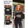 imageZeagoo Womens Mesh T Shirts Short Sleeve Casual Tops Hollow Out Pullover Shirts Crewneck Sexy Fishnet Crop Tee SXXLAblack