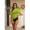 imageZeagoo Womens Mesh T Shirts Short Sleeve Casual Tops Hollow Out Pullover Shirts Crewneck Sexy Fishnet Crop Tee SXXLLemon Green