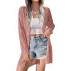 imageZeagoo Womens 2025 Summer Crochet Cardigan Sweaters Lightweight Long Sleeve Open Front Kimono Boho Knit Cover UpsPink
