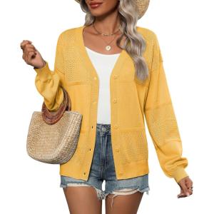 imageZeagoo 2025 Womens Cardigan Casual Long Sleeve Lightweight Crochet Shrug V Neck Tops Button Down Soft Knit SweaterYellow