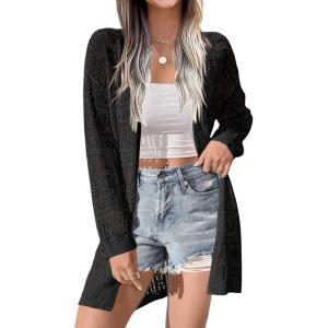 imageZeagoo Womens 2025 Summer Crochet Cardigan Sweaters Lightweight Long Sleeve Open Front Kimono Boho Knit Cover UpsBlack