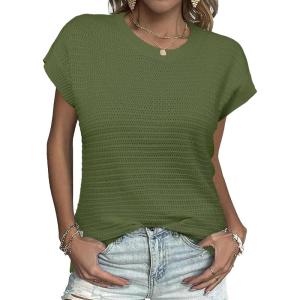 imageZeagoo Womens Cap Sleeve Sweaters Vest Crew Neck Knit Sweater Tops 2025 Casual Summer Sleeveless T ShirtArmy Green