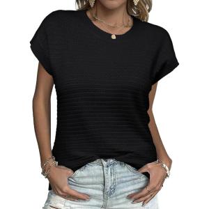 imageZeagoo Womens Cap Sleeve Sweaters Vest Crew Neck Knit Sweater Tops 2025 Casual Summer Sleeveless T ShirtBlack