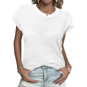 imageZeagoo Womens Cap Sleeve Sweaters Vest Crew Neck Knit Sweater Tops 2025 Casual Summer Sleeveless T ShirtWhite