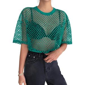 imageZeagoo Womens Mesh T Shirts Short Sleeve Casual Tops Hollow Out Pullover Shirts Crewneck Sexy Fishnet Crop Tee SXXLMint Green