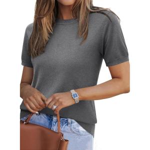 imageZeagoo Womens Summer Short Sleeve Tops Crew Neck Lightweight Pullover Sweaters Loose Dressy Casual Blouse Basic ClothesDark Gray