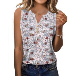 imageZeagoo Womens Tank Tops 2025 Loose Button Down V Neck Flowy Summer Tops Basic Trendy Beach Vacation OutfitsPink Flower