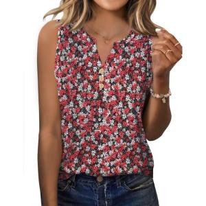 imageZeagoo Womens Tank Tops 2025 Loose Button Down V Neck Flowy Summer Tops Basic Trendy Beach Vacation OutfitsRed Flower