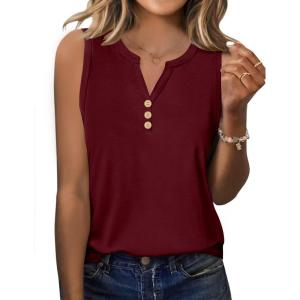 imageZeagoo Womens Tank Tops 2025 Loose Button Down V Neck Flowy Summer Tops Basic Trendy Beach Vacation OutfitsWine Red