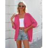 imageZeagoo Womens 2025 Lightweight Crochet Cardigan Sweaters Open Front 34 Sleeve Knit Kimono Summer Boho Cover UpHot Pink