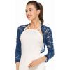 imageZeagoo Womens 34 Sleeve Bolero Shrugs for Dresses Crochet Lace Open Front Cropped CardiganBlue Jeans