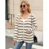 imageZeagoo Womens V Neck Button Long Cardigan Sweater Casual 2024 Fall Knit Sweater Blazer with PocketsStripe Apricot
