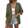 imageZeagoo Womens 2025 Lightweight Crochet Cardigan Sweaters Open Front 34 Sleeve Knit Kimono Summer Boho Cover UpArmy Green