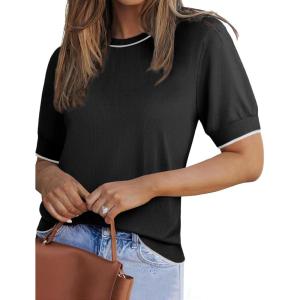 imageZeagoo Women Short Sleeve Sweater Summer Crew Neck Dressy Casual Soft Knit Pullover Tops TrendyBlack