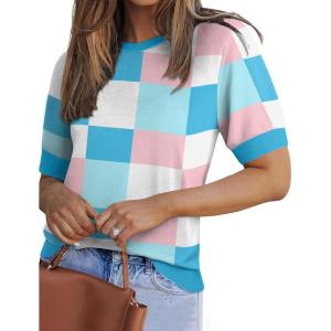 imageZeagoo Women Short Sleeve Sweater Summer Crew Neck Dressy Casual Soft Knit Pullover Tops TrendyBlue