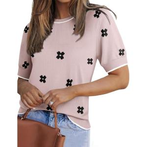 imageZeagoo Women Short Sleeve Sweater Summer Crew Neck Dressy Casual Soft Knit Pullover Tops TrendyFloral Jh455