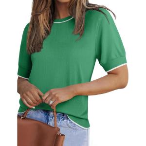 imageZeagoo Women Short Sleeve Sweater Summer Crew Neck Dressy Casual Soft Knit Pullover Tops TrendyGreen
