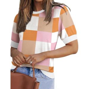 imageZeagoo Women Short Sleeve Sweater Summer Crew Neck Dressy Casual Soft Knit Pullover Tops TrendyOrange